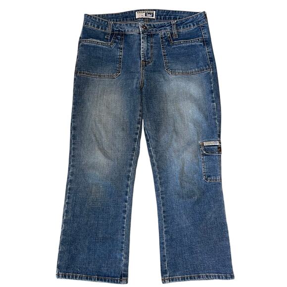 Vintage Y2K Cropped Jeans Low Rise Cargo Retro Flap Pockets - Picture 2 of 11